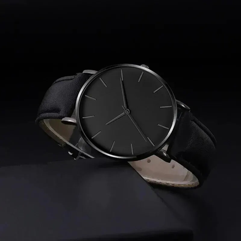Elegant Quartz Leather Watch Set
