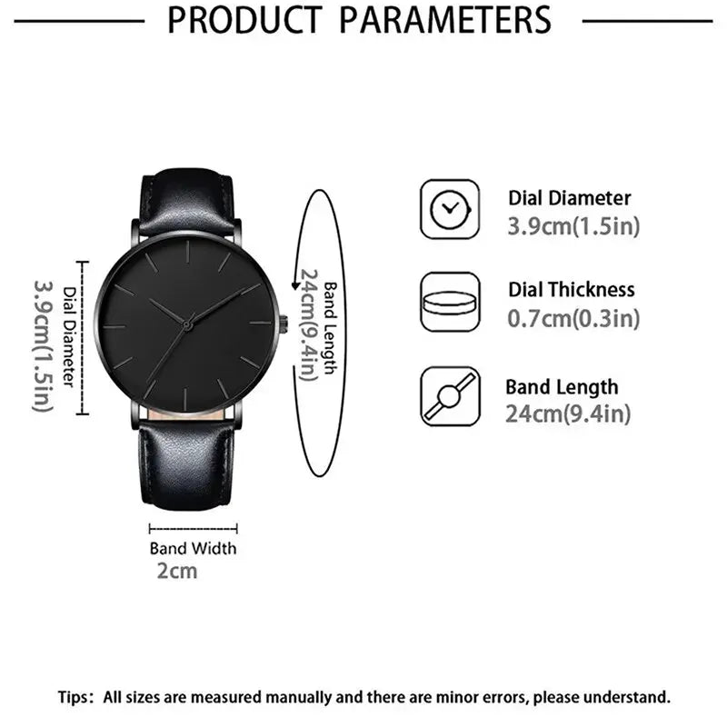 Elegant Quartz Leather Watch Set