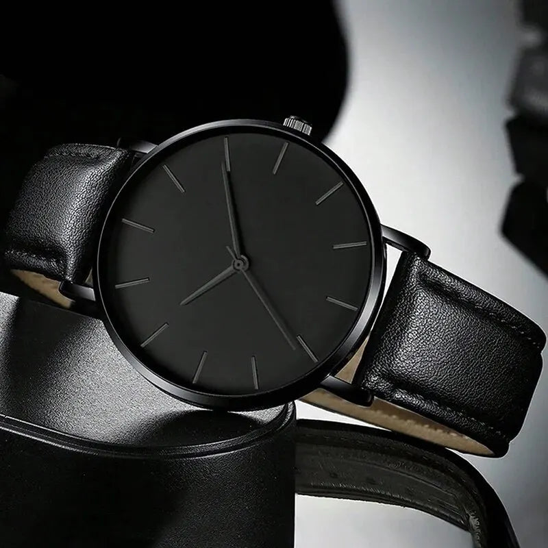 Elegant Quartz Leather Watch Set